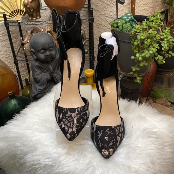 🖤🖤BLACK EVENING BOW TIE POINTY TOE HEELS🖤🖤 - Picture 3 of 5